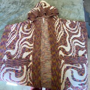 Multicolor Hooded Knit Poncho